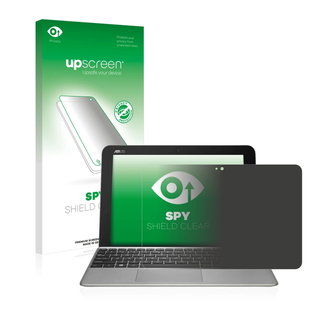 Front side of a product packaging with the brand logo upscreen. Next to it is the device ASUS Transformer Mini T102HA shown wi