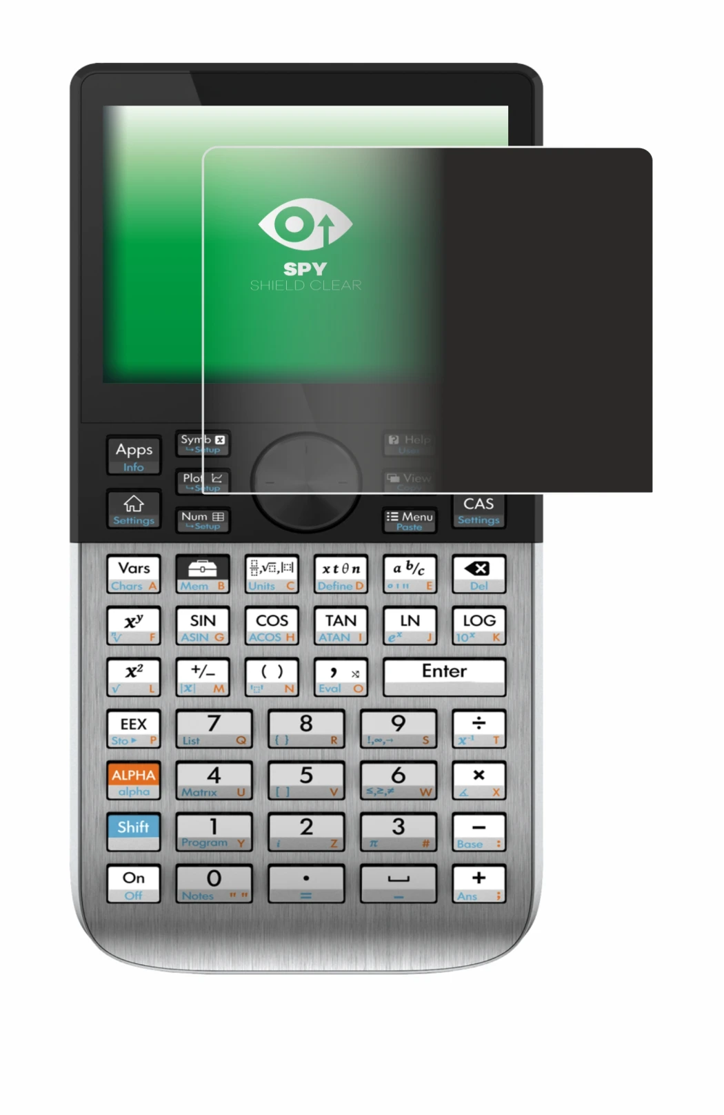 Image of the device HP Prime with a wide variety of screen protectors.