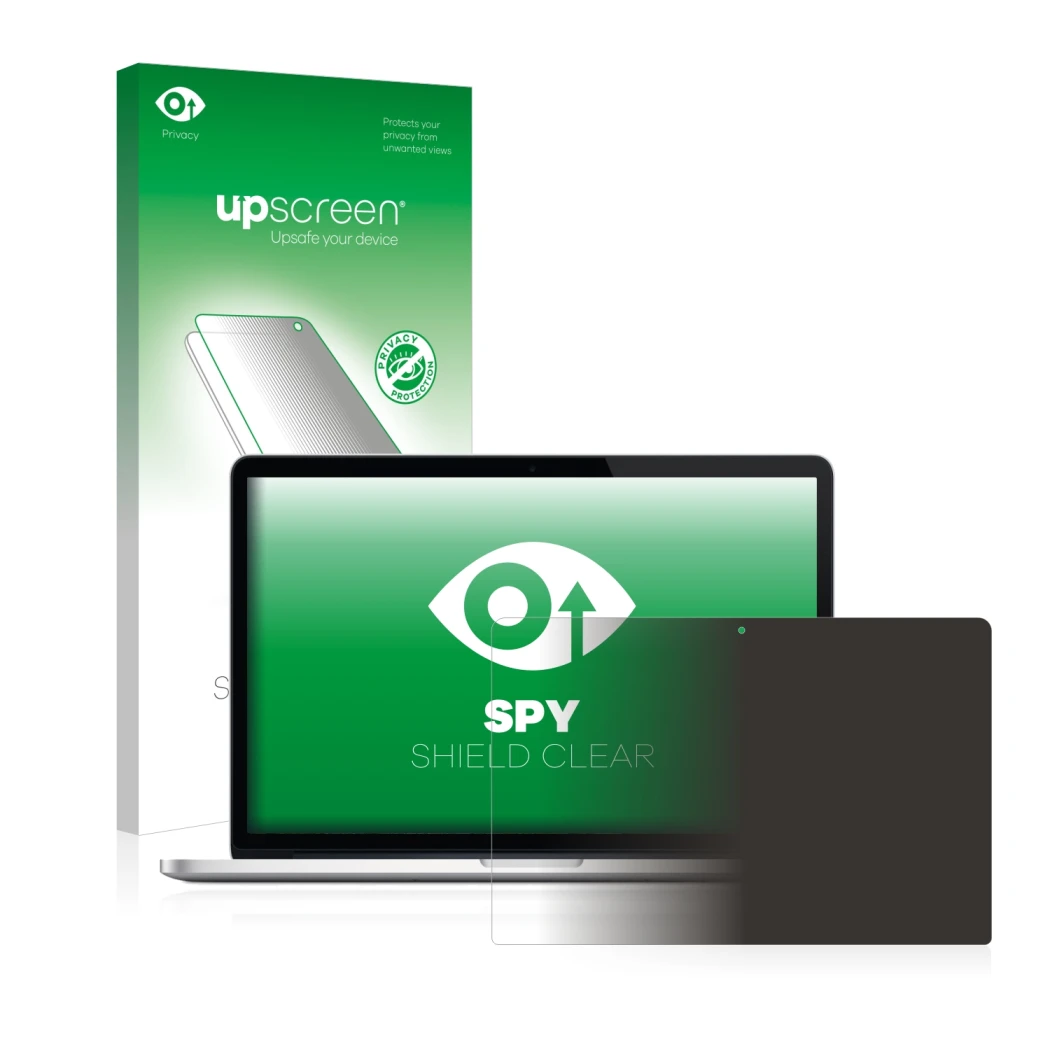 Front side of a product packaging with the brand logo upscreen. Next to it is the device Apple MacBook Pro Retina 15