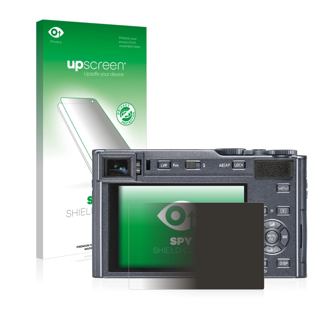 Front side of a product packaging with the brand logo upscreen. Next to it is the device Leica C-Lux shown with the correspond