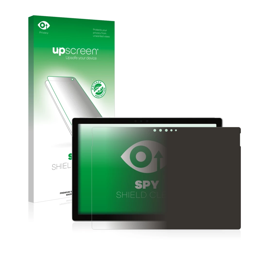 Front side of a product packaging with the brand logo upscreen. Next to it is the device Microsoft Surface Pro 6 shown with th