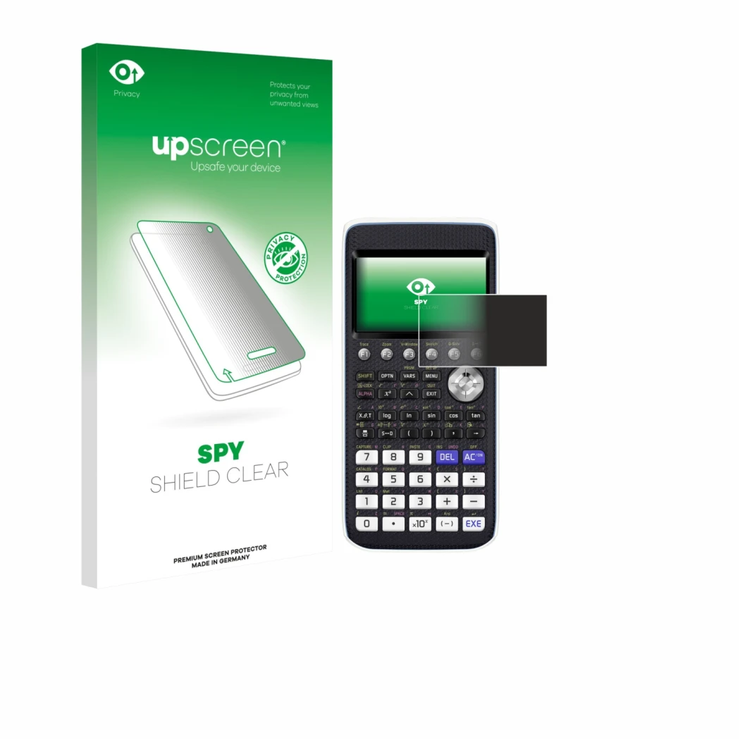 Front side of a product packaging with the brand logo upscreen. Next to it is the device Casio FX-CG50 shown with the correspo