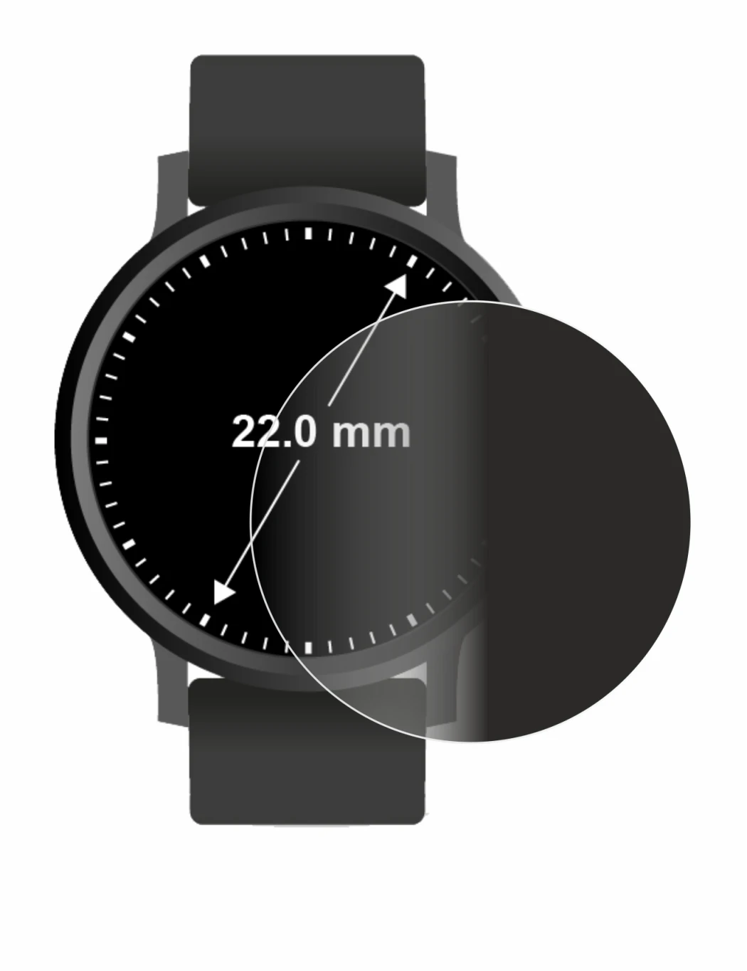 Image of the device Circular Displays (ø: 22 mm) with a wide variety of screen protectors.