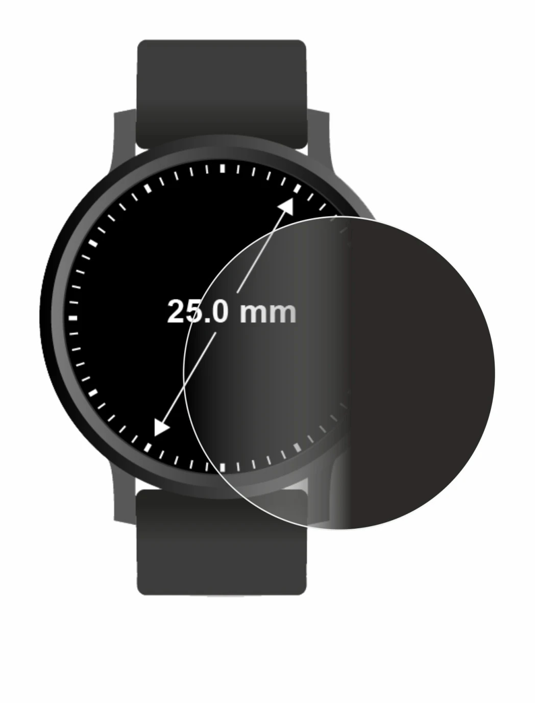 Image of the device Circular Displays (ø: 25 mm) with a wide variety of screen protectors.