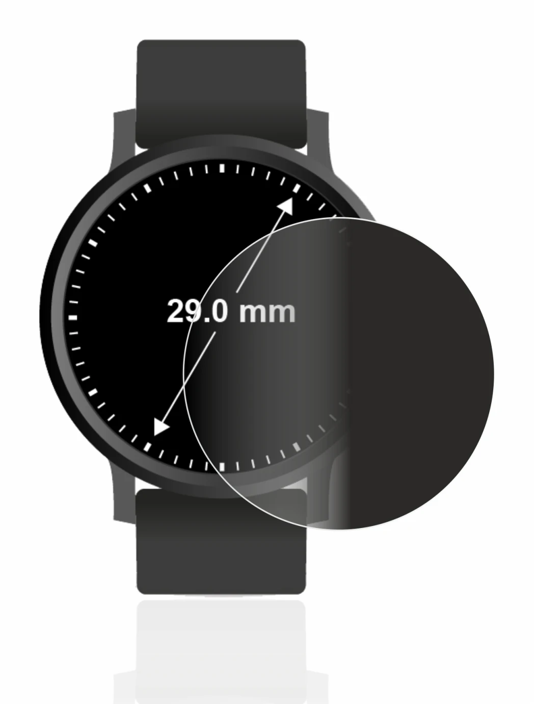 Image of the device Circular Displays (ø: 29 mm) with a wide variety of screen protectors.