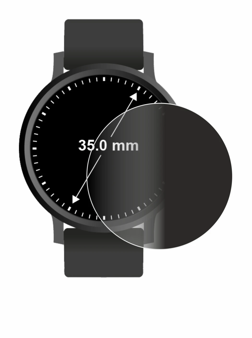Image of the device Circular Displays (ø: 35 mm) with a wide variety of screen protectors.