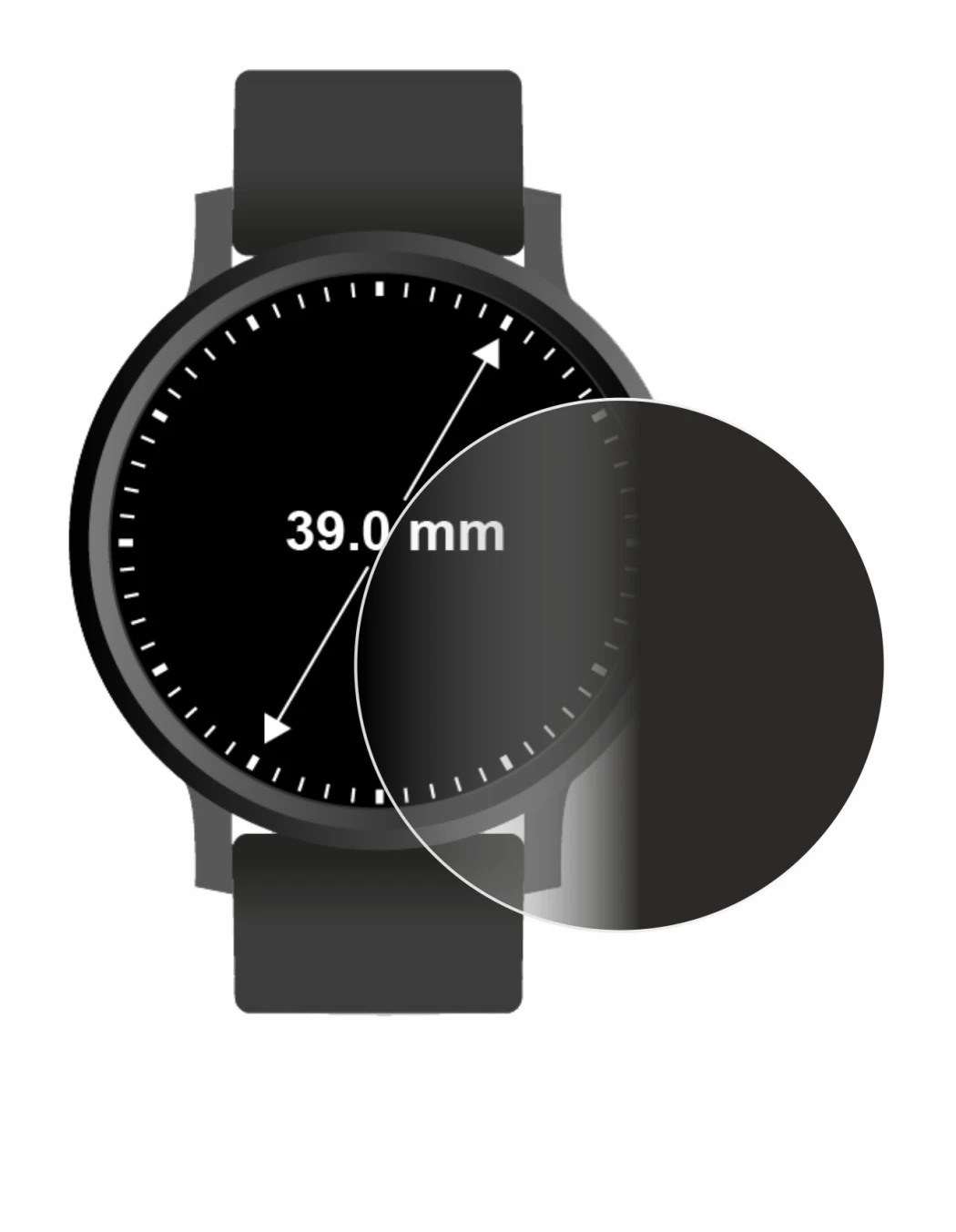 Image of the device Circular Displays (ø: 39 mm) with a wide variety of screen protectors.