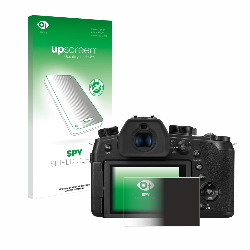 Front side of a product packaging with the brand logo upscreen. Next to it is the device Panasonic Lumix DC-FZ1000 II shown wi