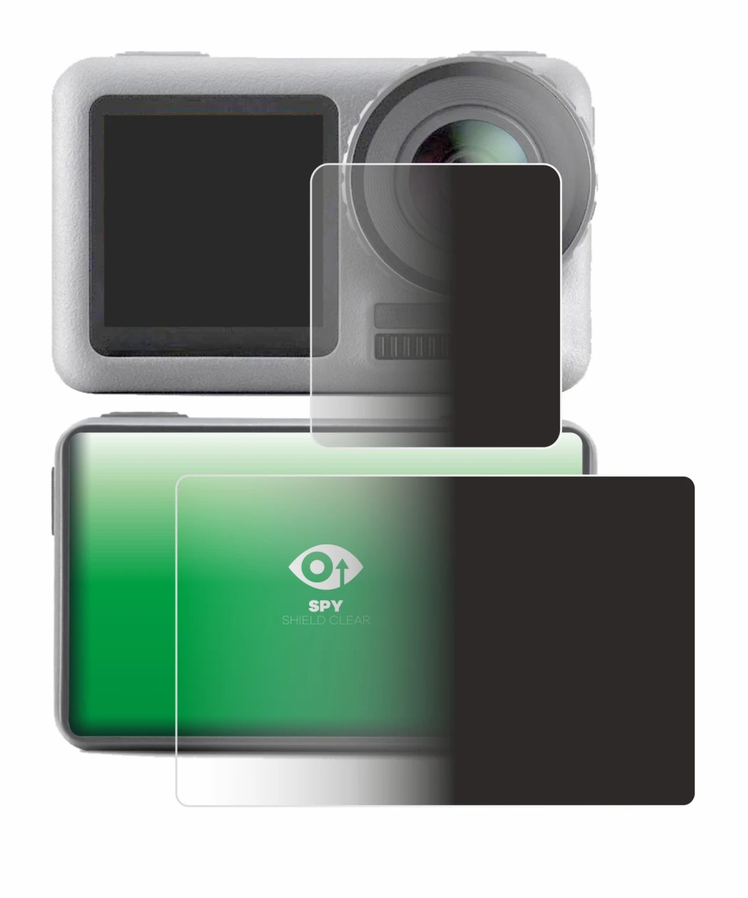 Image of the device DJI Osmo Action with a wide variety of screen protectors.