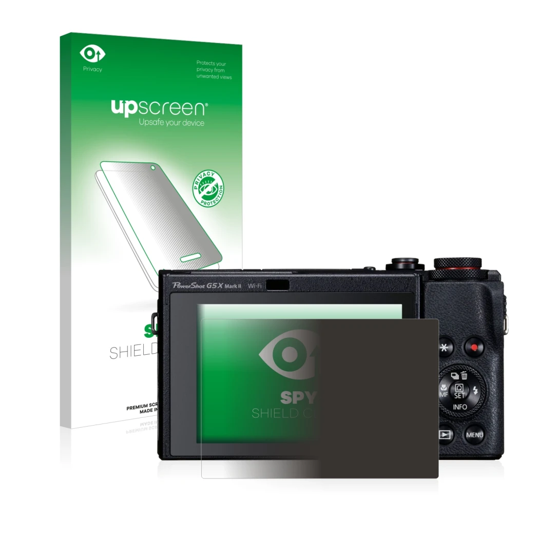 Front side of a product packaging with the brand logo upscreen. Next to it is the device Canon PowerShot G5 X Mark II shown wi