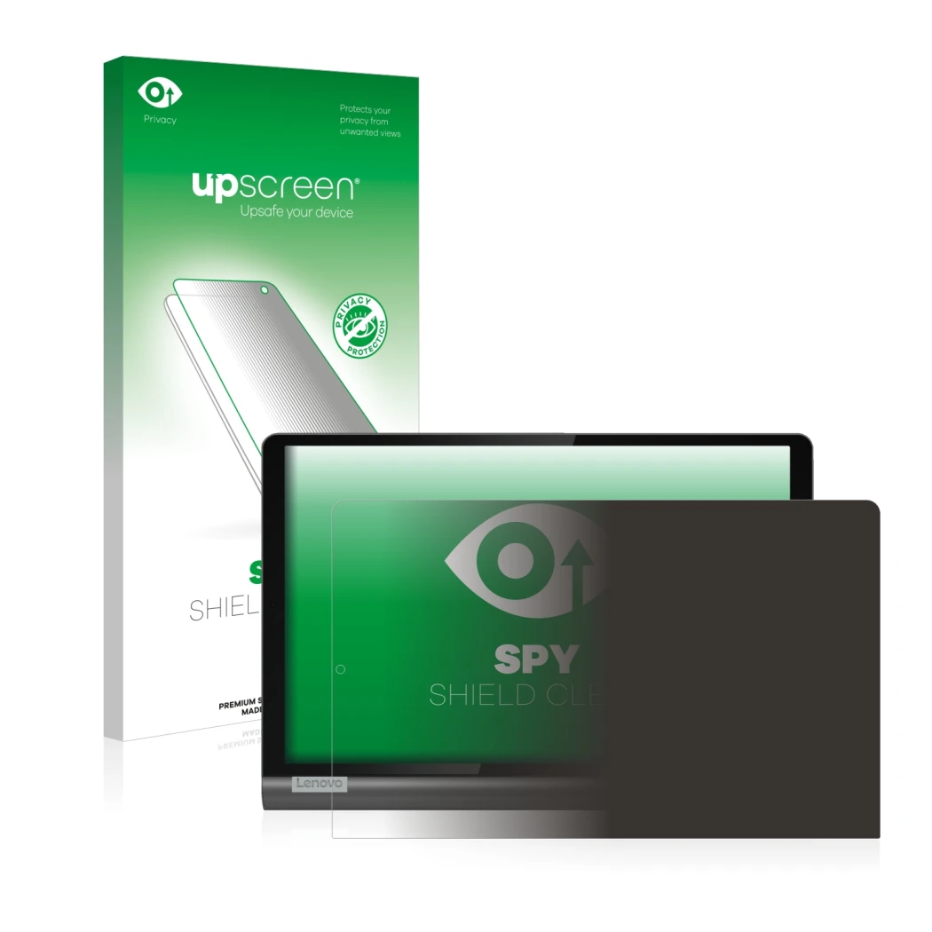 Front side of a product packaging with the brand logo upscreen. Next to it is the device Lenovo Yoga SmartTab shown with the c