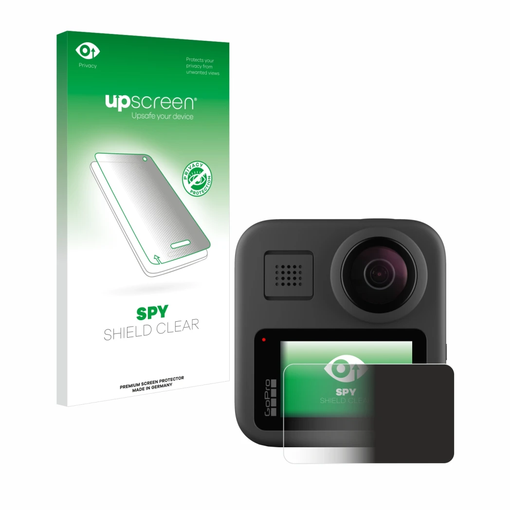 Front side of a product packaging with the brand logo upscreen. Next to it is the device GoPro Max shown with the correspondin