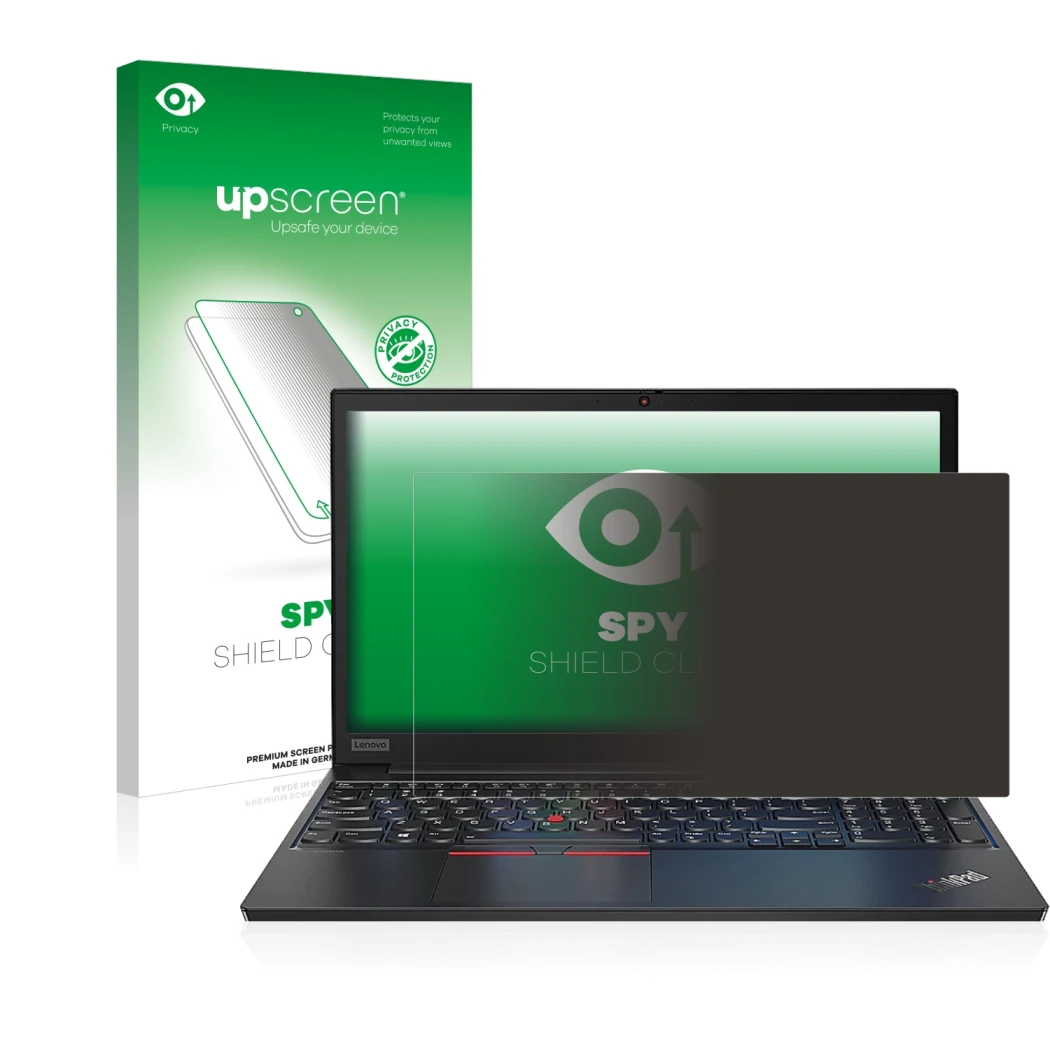 Front side of a product packaging with the brand logo upscreen. Next to it is the device Lenovo ThinkPad E14 Gen 2 shown with