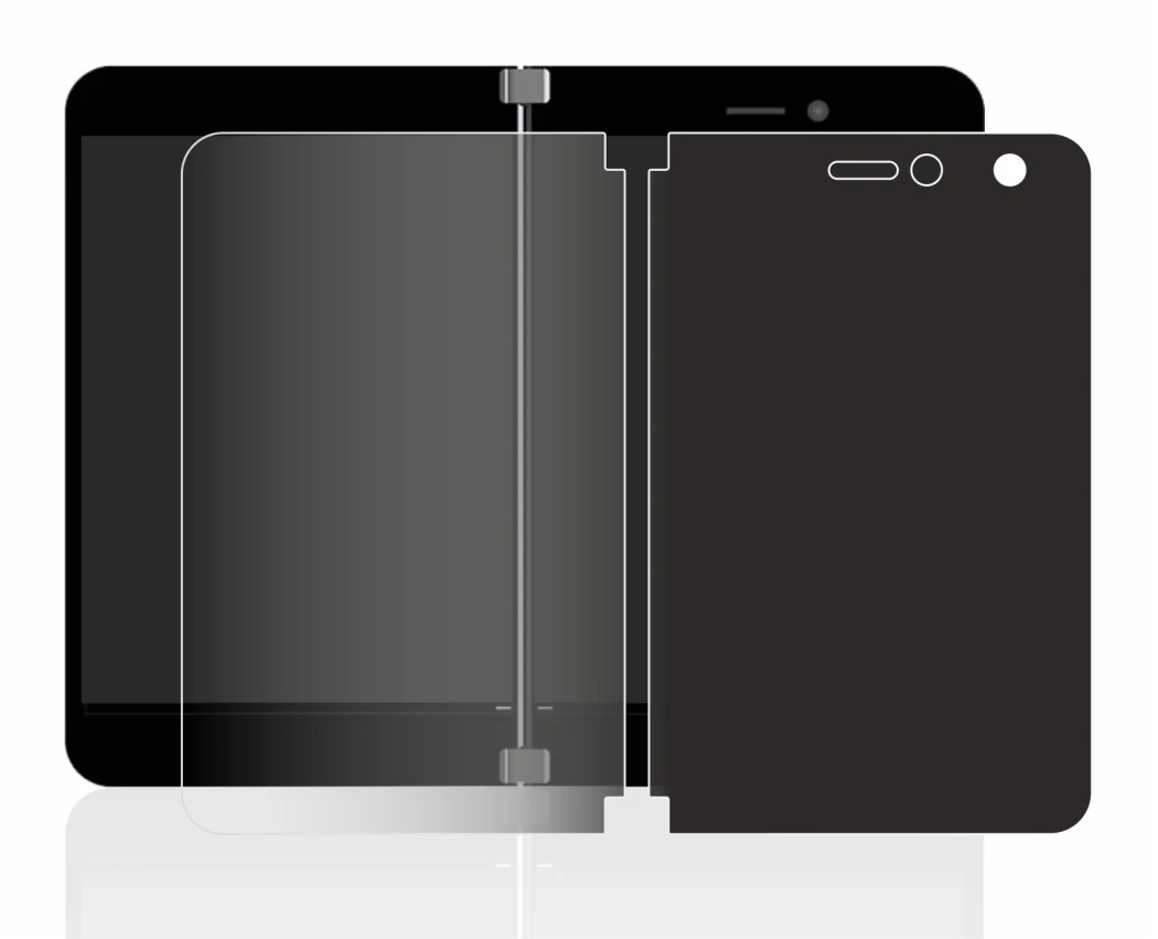Image of the device Microsoft Surface Duo with a wide variety of screen protectors.