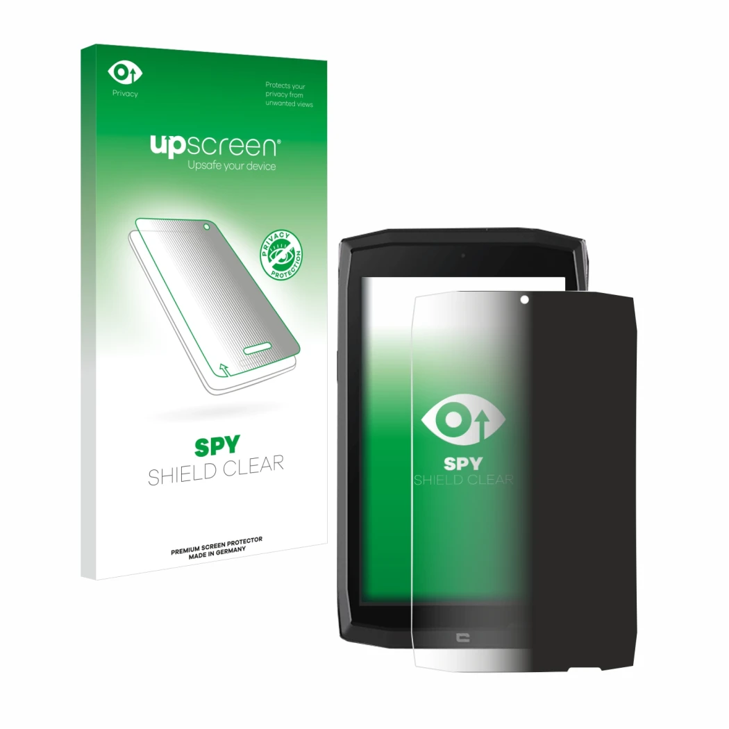 Front side of a product packaging with the brand logo upscreen. Next to it is the device Crosscall Core T4 shown with the corr