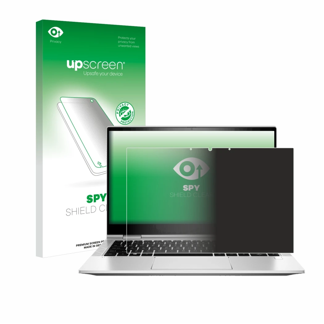 Front side of a product packaging with the brand logo upscreen. Next to it is the device HP EliteBook x360 830 G8 shown with t