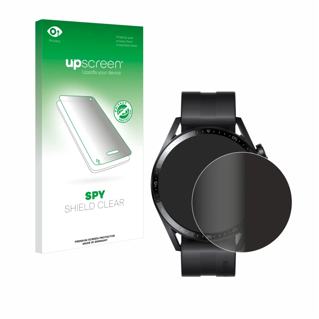 Front side of a product packaging with the brand logo upscreen. Next to it is the device Huawei Watch GT 3 (46 mm) shown with