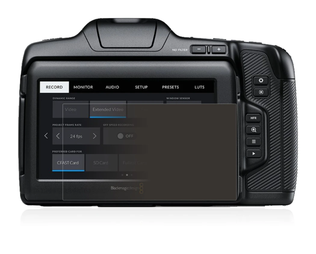 Image of the device Blackmagic Pocket Cinema Camera 6K Pro with a wide variety of screen protectors.