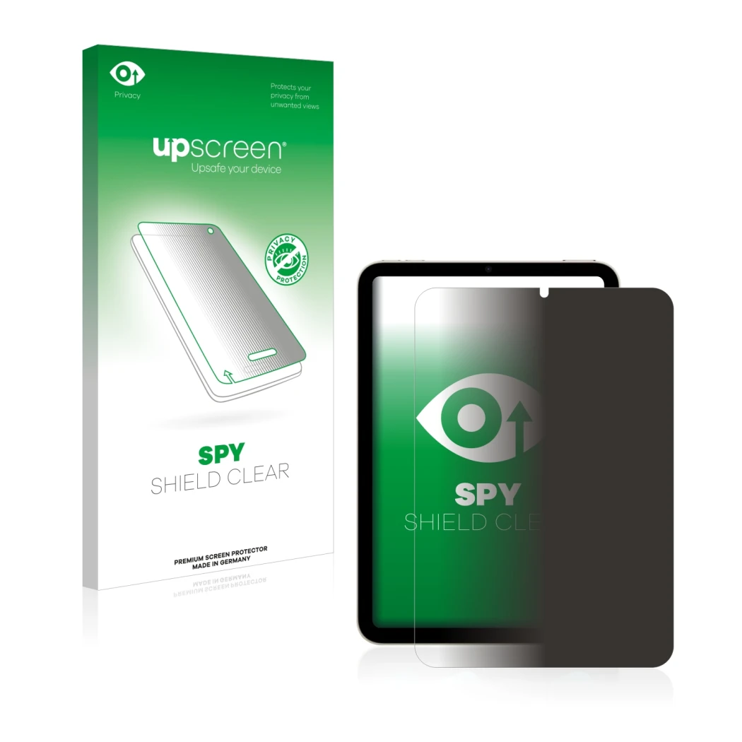 Front side of a product packaging with the brand logo upscreen. Next to it is the device Apple iPad Mini 6 2021 shown with the