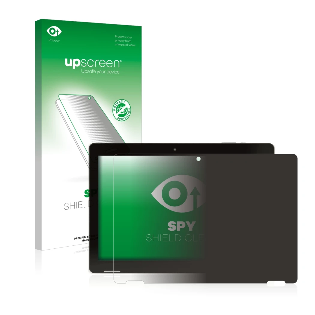 Front side of a product packaging with the brand logo upscreen. Next to it is the device Hannspree Pad Apollo 2 shown with the