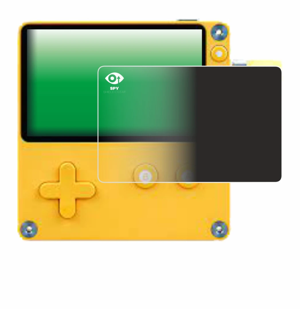 Image of the device Panic Playdate with a wide variety of screen protectors.