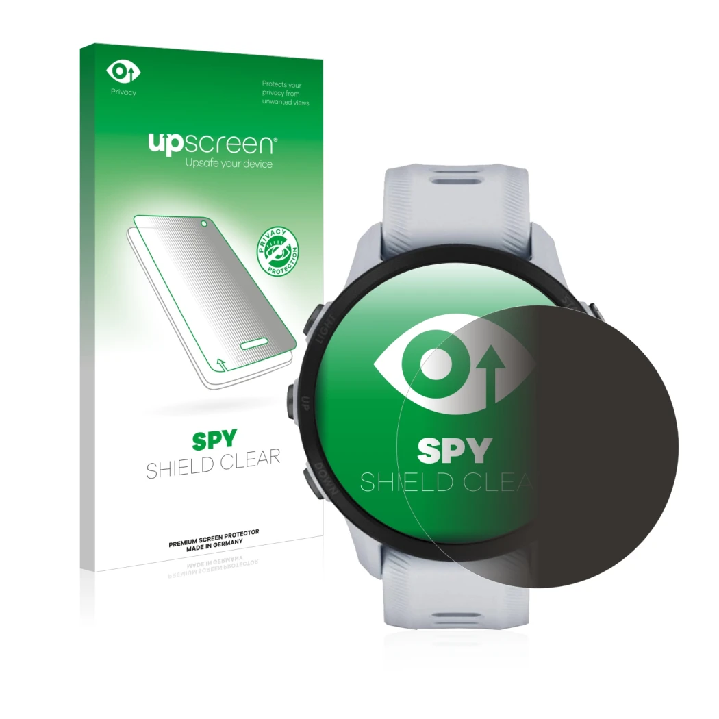 Front side of a product packaging with the brand logo upscreen. Next to it is the device Garmin Forerunner 955 shown with the 