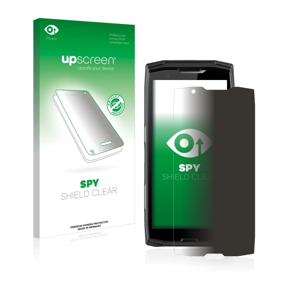 Front side of a product packaging with the brand logo upscreen. Next to it is the device Crosscall Core-X5 shown with the corr