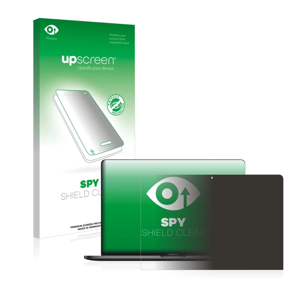 Front side of a product packaging with the brand logo upscreen. Next to it is the device Apple MacBook Pro 13