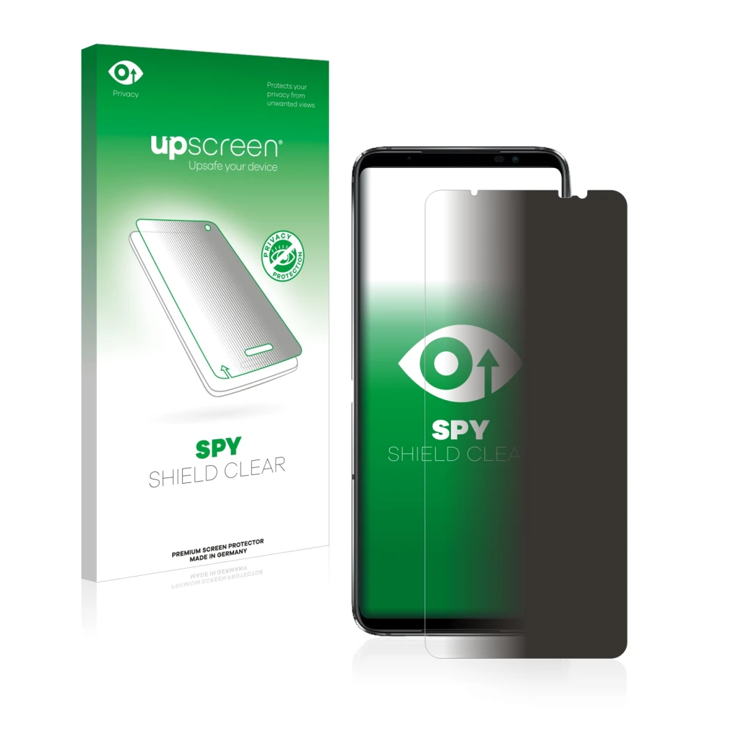 Front side of a product packaging with the brand logo upscreen. Next to it is the device ASUS ROG Phone 6D Ultimate shown with