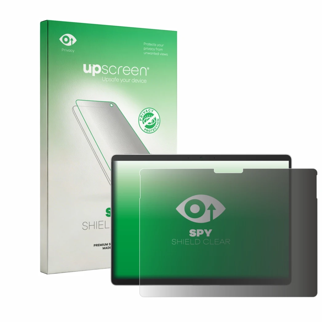 Front side of a product packaging with the brand logo upscreen. Next to it is the device Microsoft Surface Pro 9 shown with th