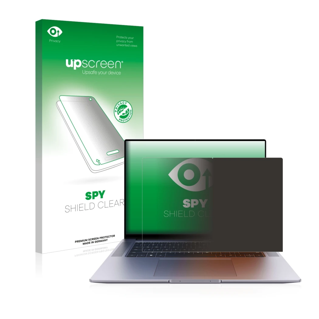 Front side of a product packaging with the brand logo upscreen. Next to it is the device Huawei MateBook 16s shown with the co