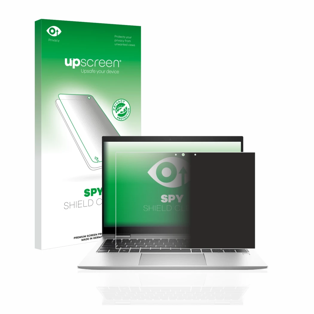 Front side of a product packaging with the brand logo upscreen. Next to it is the device HP EliteBook x360 830 G9 shown with t