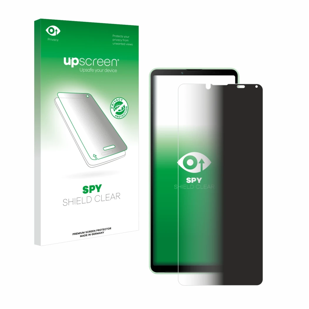 Front side of a product packaging with the brand logo upscreen. Next to it is the device Sony Xperia 10 V shown with the corre