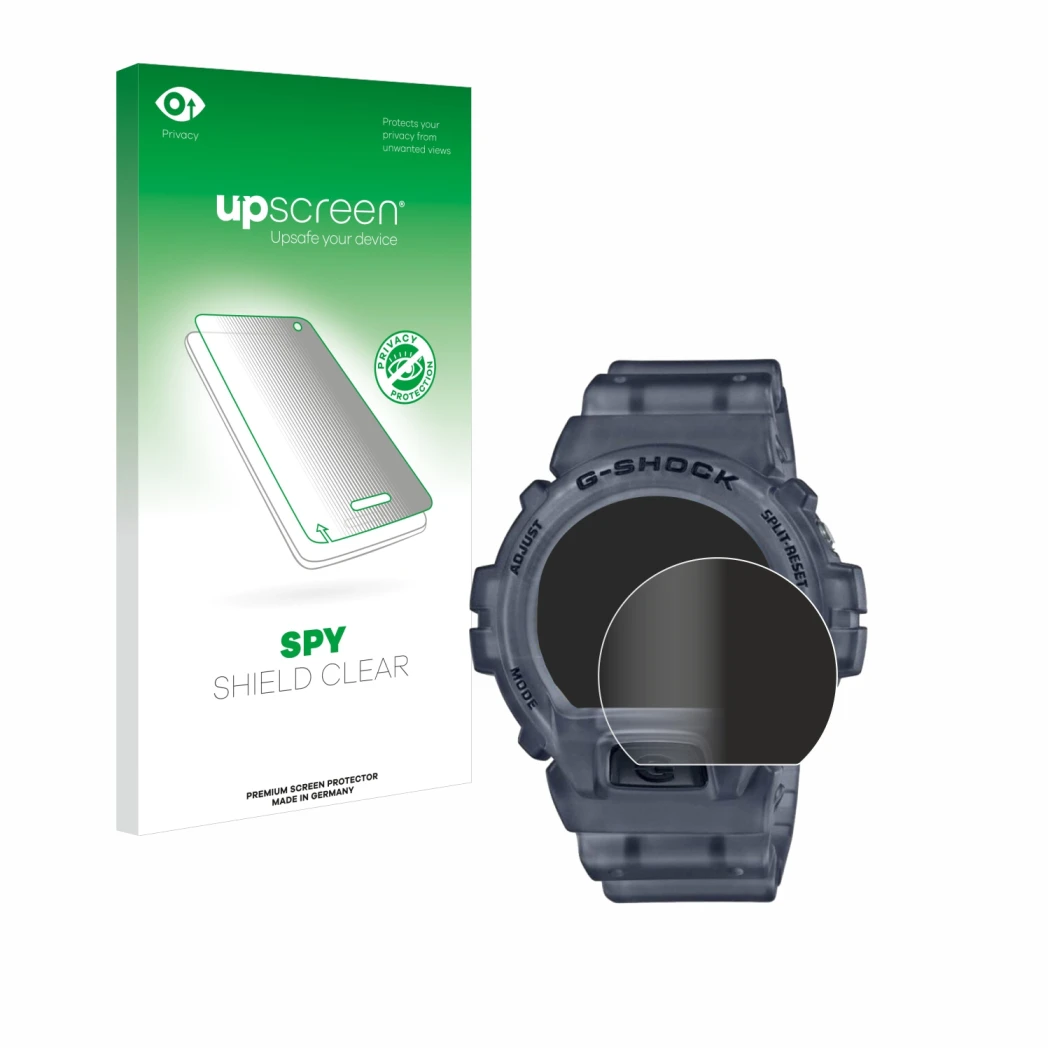 Front side of a product packaging with the brand logo upscreen. Next to it is the device Casio G-Shock DW-6900 shown with the