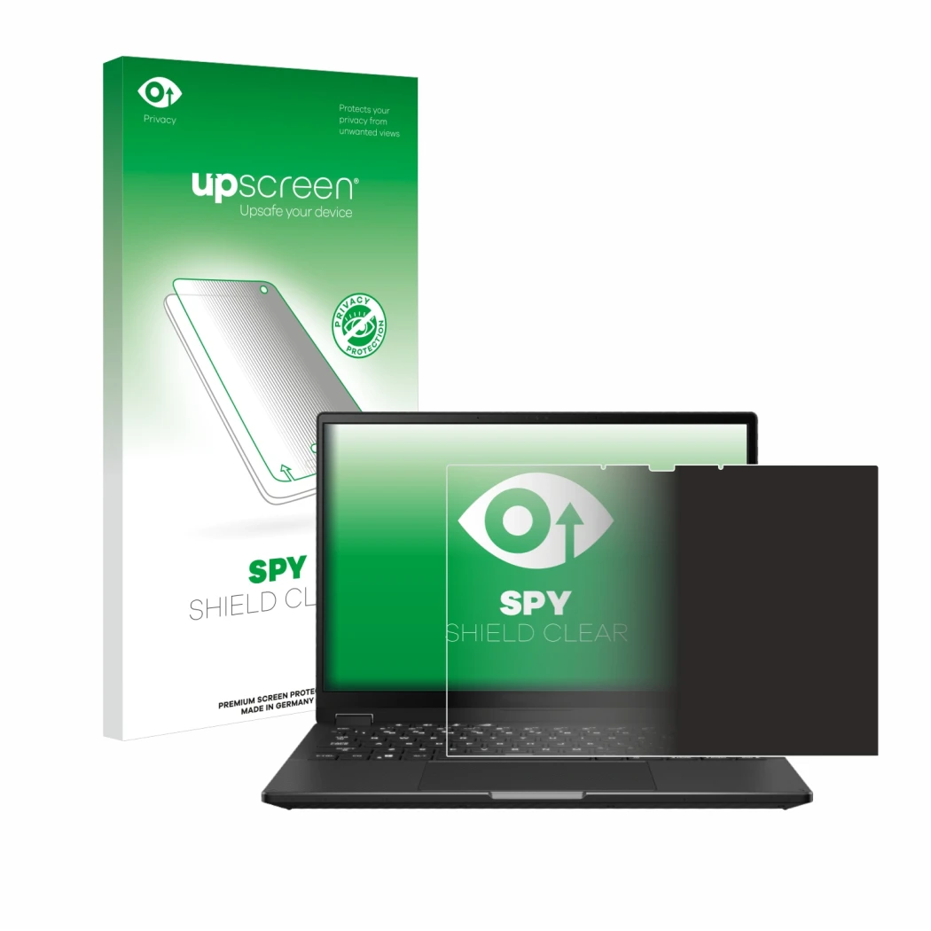 Front side of a product packaging with the brand logo upscreen. Next to it is the device ASUS ROG Flow X13 2023 shown with the