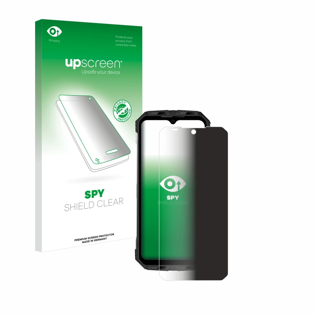 Front side of a product packaging with the brand logo upscreen. Next to it is the device Doogee S110 shown with the correspond