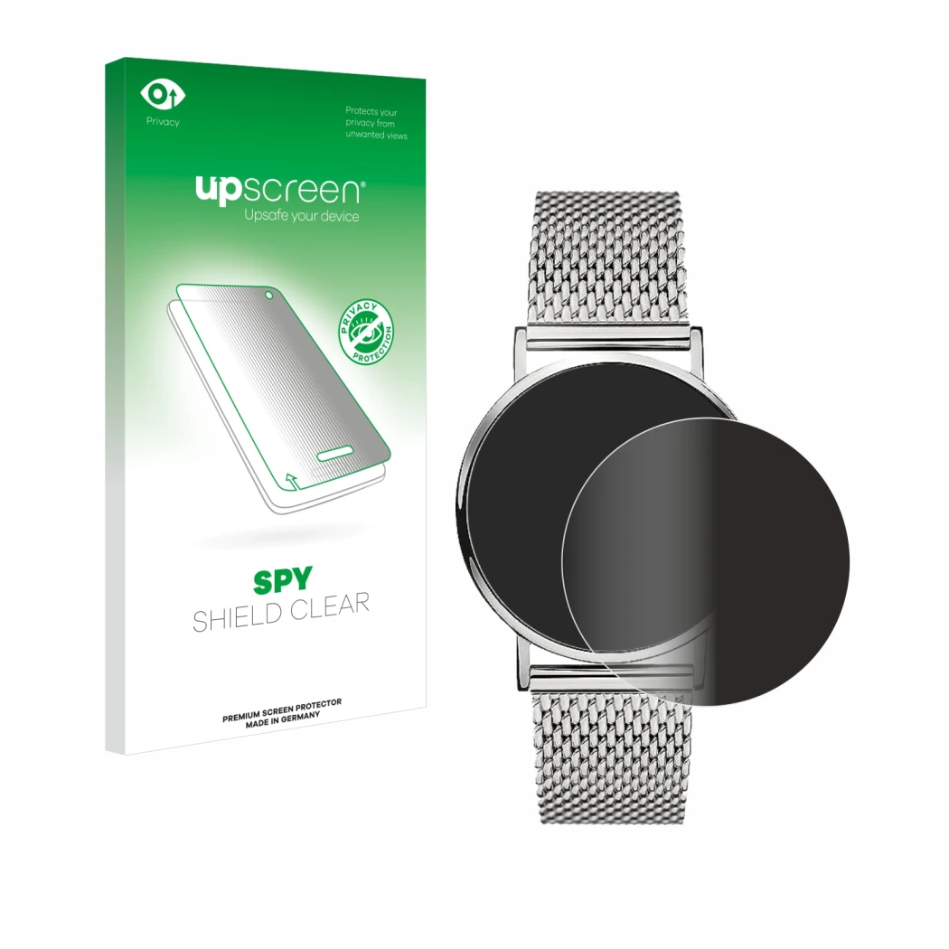 Front side of a product packaging with the brand logo upscreen. Next to it is the device Liebeskind New Case Mesh (34 mm) show
