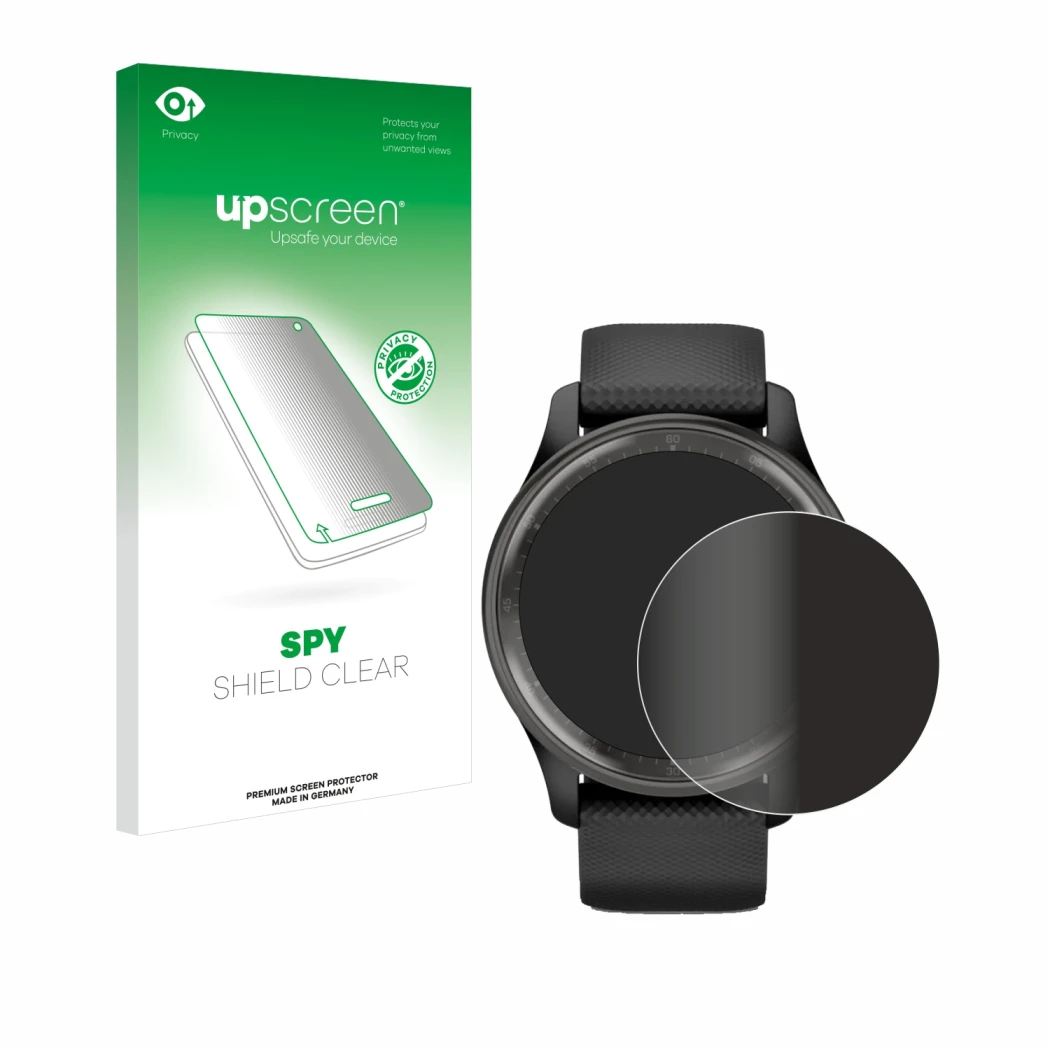 Front side of a product packaging with the brand logo upscreen. Next to it is the device Garmin Vivomove Trend shown with the 