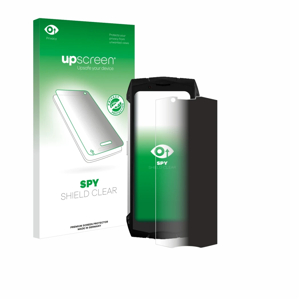 Front side of a product packaging with the brand logo upscreen. Next to it is the device Doogee S Mini shown with the correspo