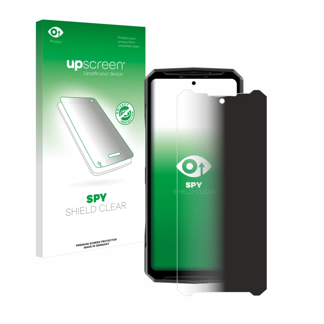 Front side of a product packaging with the brand logo upscreen. Next to it is the device Doogee DK10 shown with the correspond