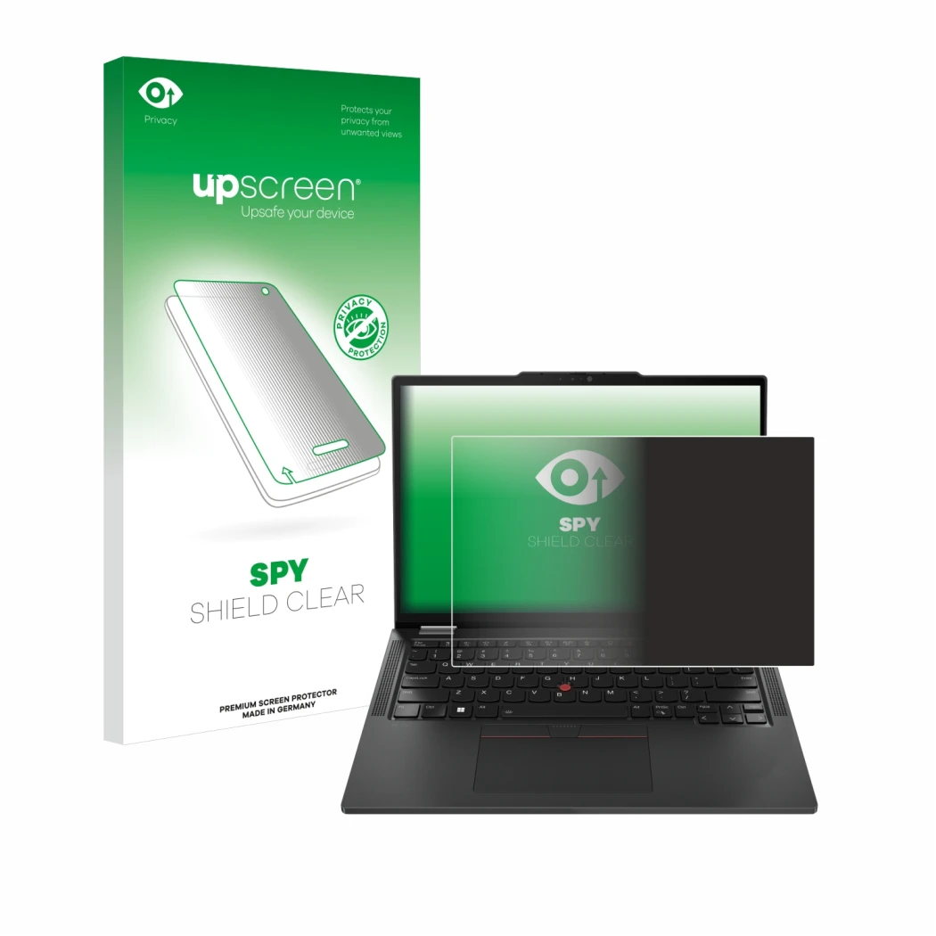 Front side of a product packaging with the brand logo upscreen. Next to it is the device Lenovo ThinkPad X13 Gen 5 shown with