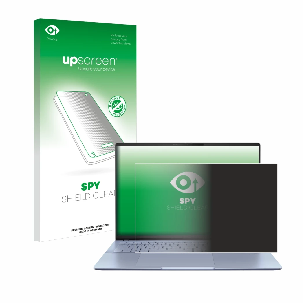 Front side of a product packaging with the brand logo upscreen. Next to it is the device ASUS Vivobook S16 OLED S5606 shown wi