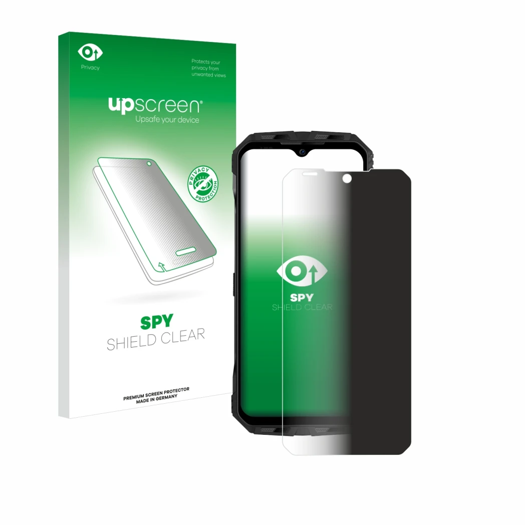 Front side of a product packaging with the brand logo upscreen. Next to it is the device Doogee V Max Plus shown with the corr