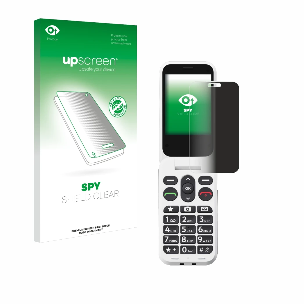 Front side of a product packaging with the brand logo upscreen. Next to it is the device Doro Leva L20 shown with the correspo