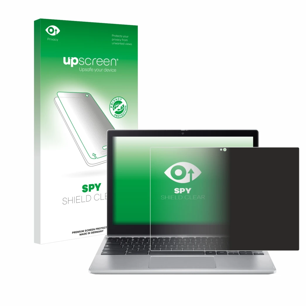 Front side of a product packaging with the brand logo upscreen. Next to it is the device Acer Chromebook Spin 312 shown with t