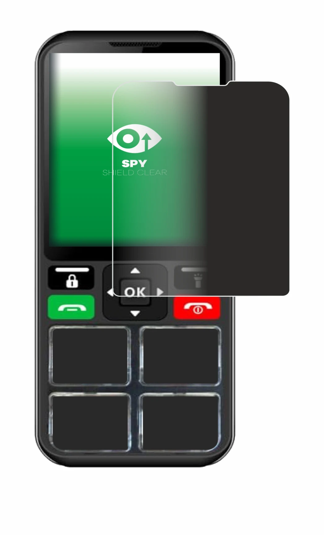 Image of the device Geemarc CL8000 with a wide variety of screen protectors.