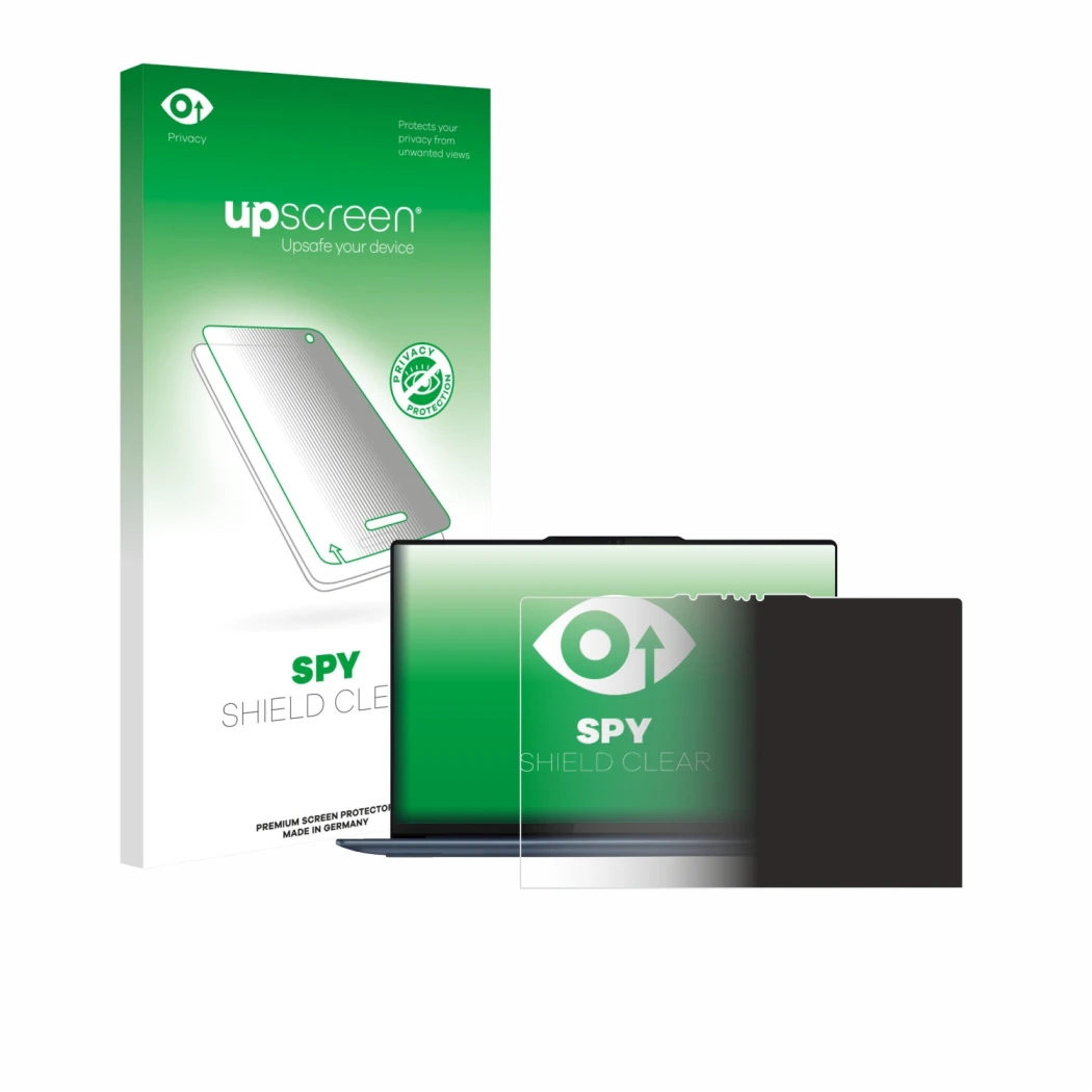 Front side of a product packaging with the brand logo upscreen. Next to it is the device Lenovo Yoga Slim 7 14Q8X9 shown with 