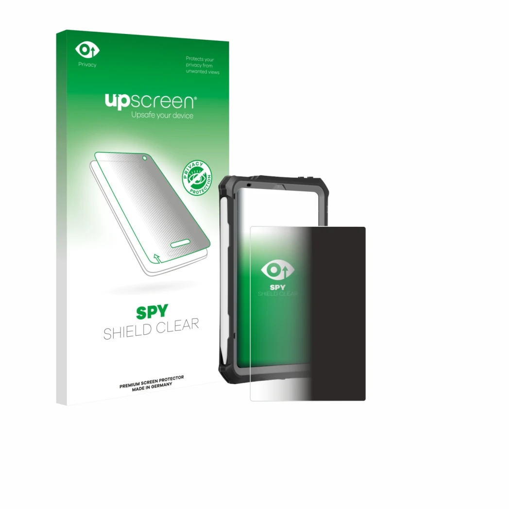 Front side of a product packaging with the brand logo upscreen. Next to it is the device Apple iPad Mini 7 2024 (case-friendly