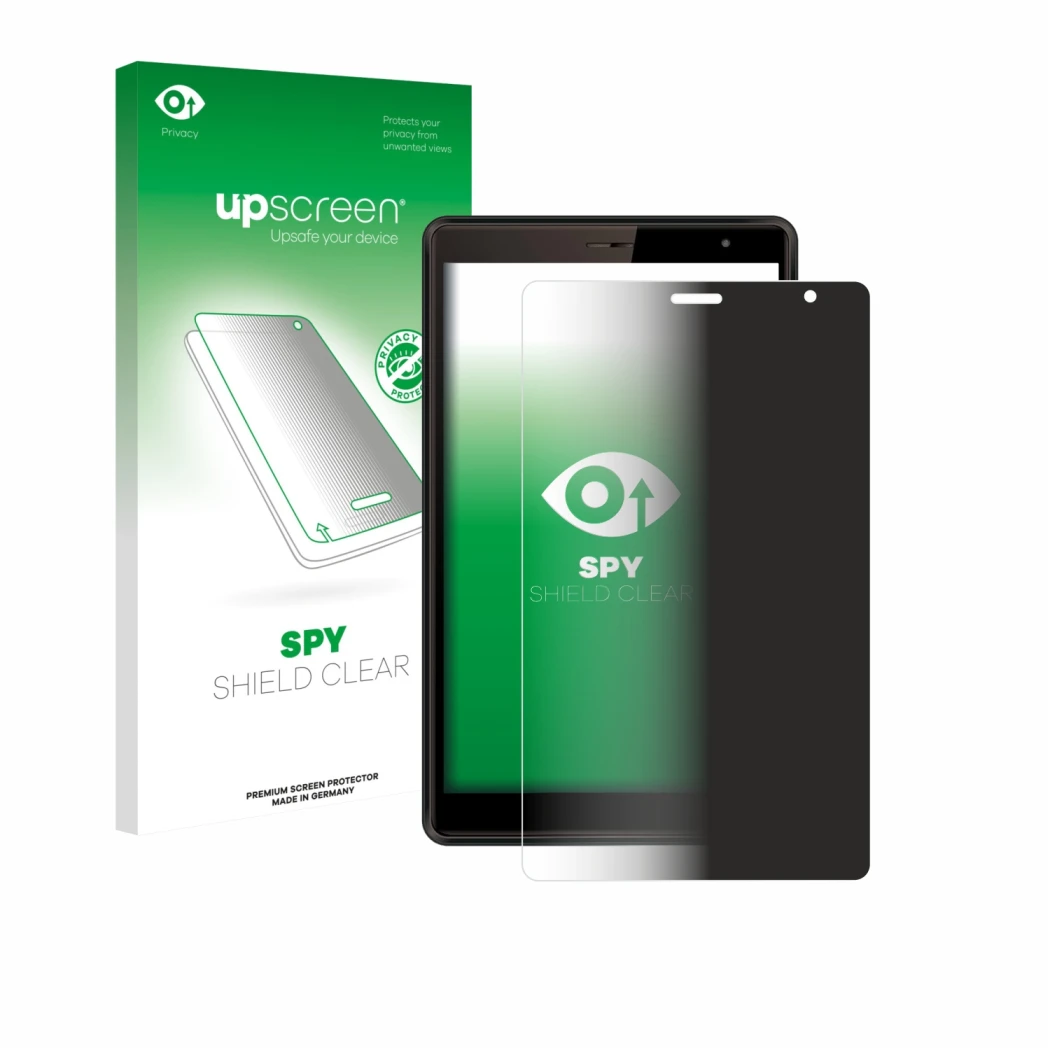 Front side of a product packaging with the brand logo upscreen. Next to it is the device Logicom Tab 80 8