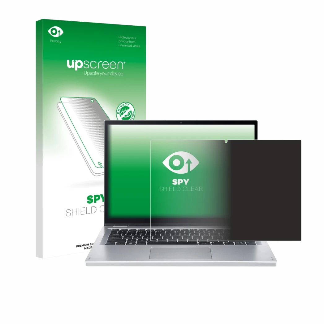 Front side of a product packaging with the brand logo upscreen. Next to it is the device Acer Aspire Go Spin 14 shown with the